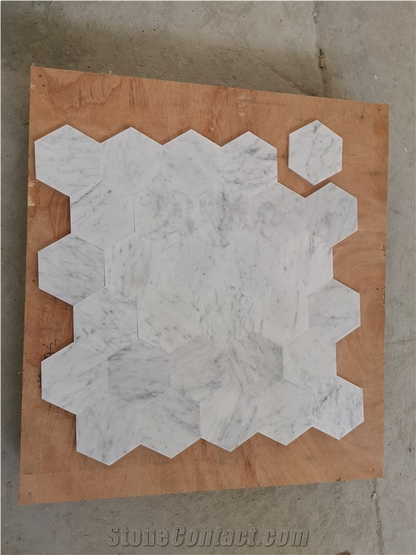 Honed Carrara White Hexagon Marble Mosaic Wall Tiles