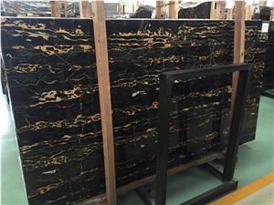 Italian Black Portoro Nero Giallo Marble With Golden Veins