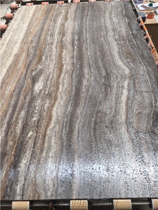 Leathered Face Iran Wavy Zebra Silver Grey Travertine Slabs