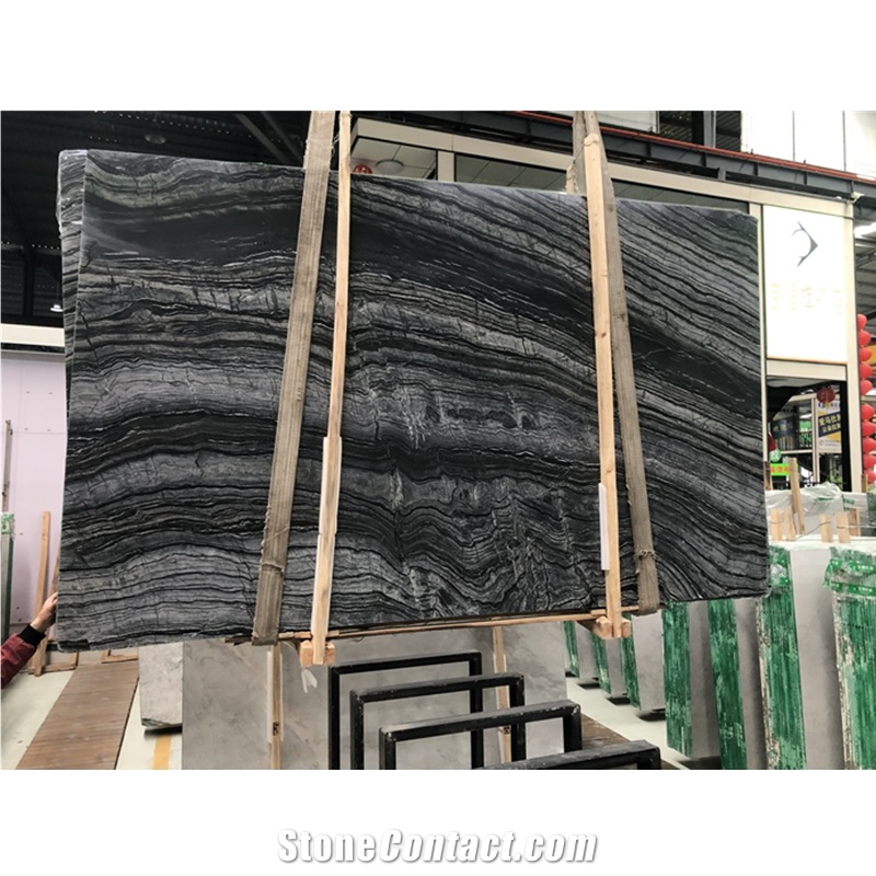 Natural Zebra Black Ancient Wood Vein Marble Flooring Tile