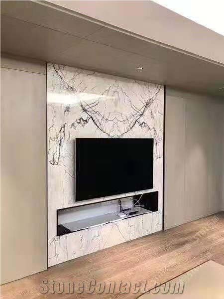 Polished Milas White Lilac Marble Open Book TV Background