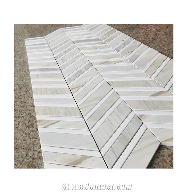 Popular White Chevron Marble Mosaic Pattern Tiles For Wall