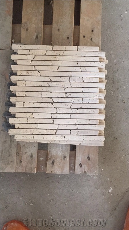 Tumbled Linear Strips Mosaic Travertine Tiles For Wall