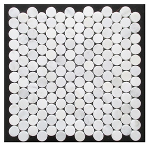 White Circular Penny Round Marble Mosaic Tiles For Kitchen