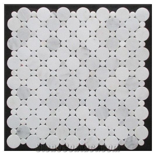 White Circular Penny Round Marble Mosaic Tiles For Kitchen