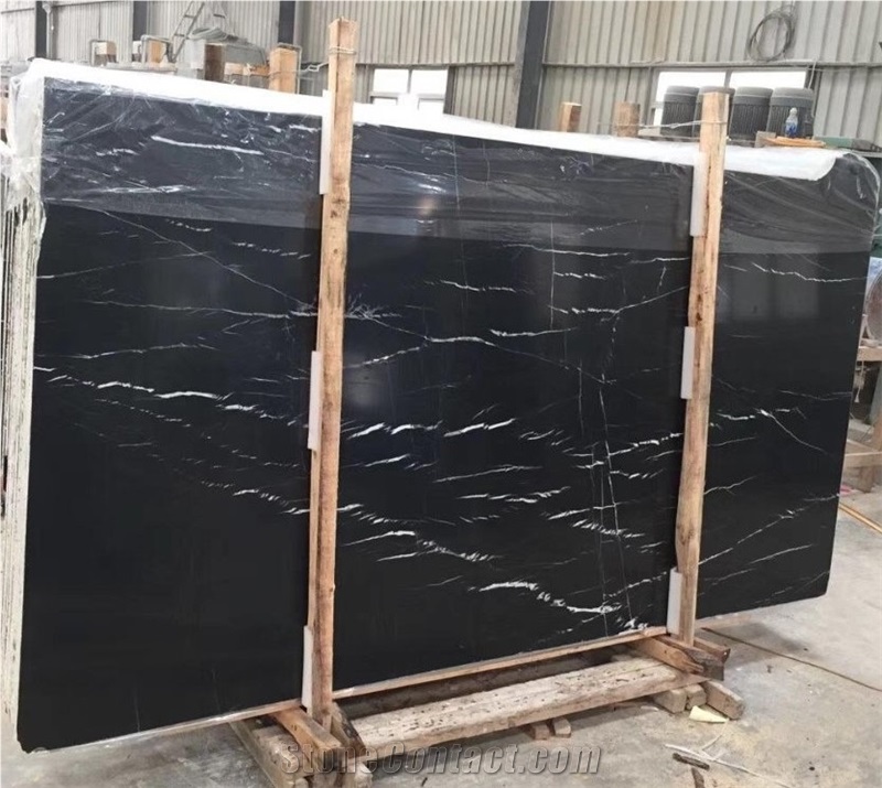 White Stripe In Black,White And Black Root Marble Slab Tile