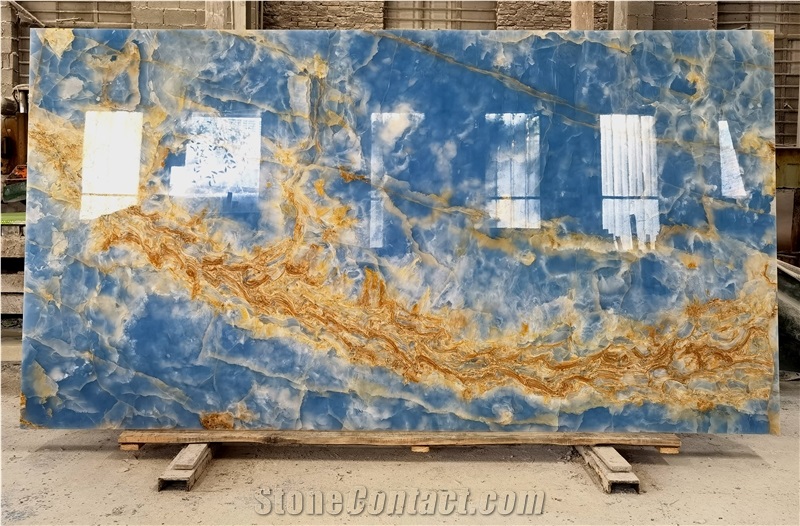 Blue Onyx Bookmatched Wall Floor Slabs Tiles Translucent