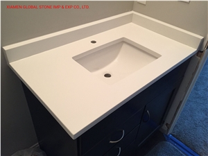 Polished Hotel/Multifamily White Quartz Bathroom Vanity Tops
