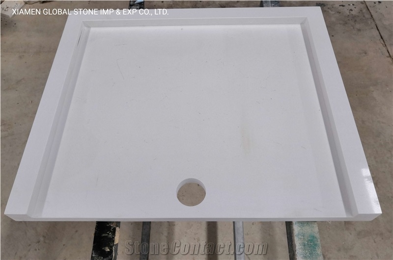 White Engineered Quartz Stone Shower Tray