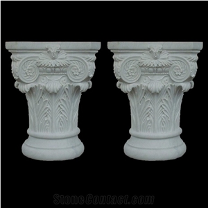 White Limestone Roman Column Base, Exterior Stone Pillar
