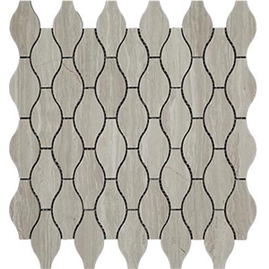 Grey Wood Marble Lantern Shape Mosaic Tiles Grey Marble