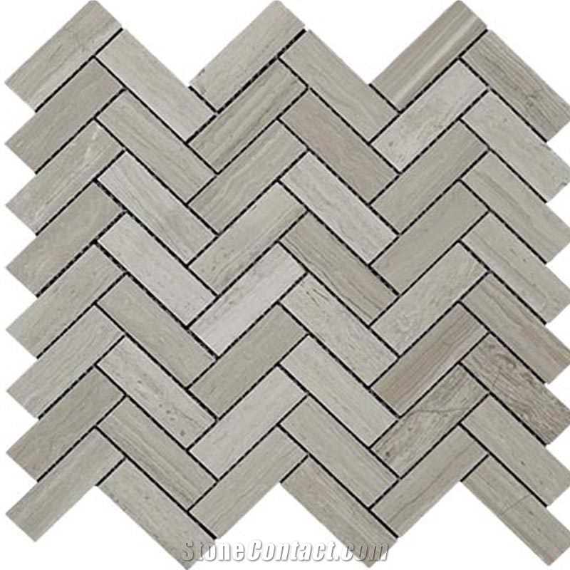 Grey Wood Marble Mosaic Herringbone Tiles