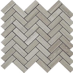 Grey Wood Marble Mosaic Herringbone Tiles