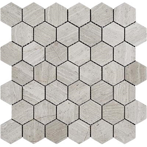 Grey Wood Marble Mosaic Hexagon Flooring Tiles