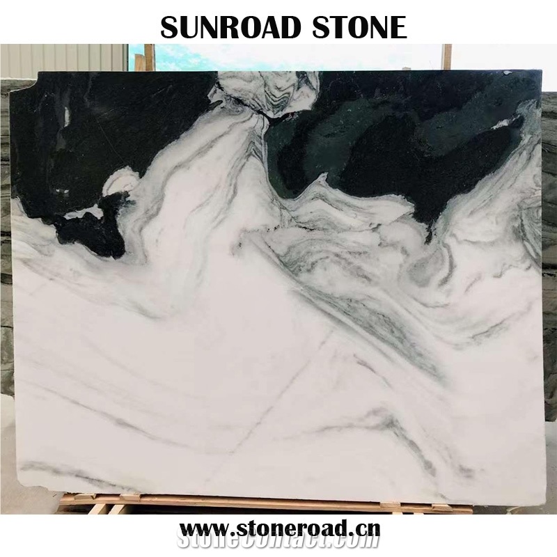 Panda White Marble Bookmatched Slab Wall Background