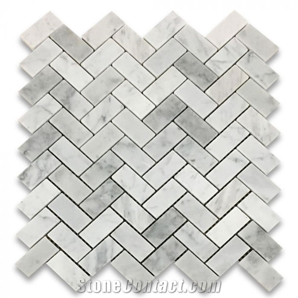 Customized Carrara White Marble Herringbone Mosaic Tile