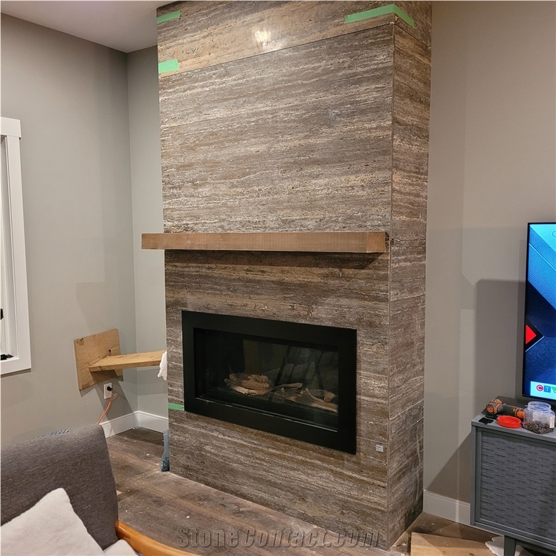 Honed Silver Travertine Honeycomb Panels For Fireplace