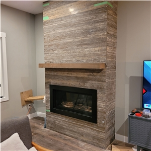 Honed Silver Travertine Honeycomb Panels For Fireplace