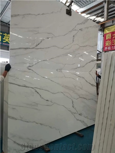 Marble Look Crystallized Nano Stone Slabs For Wall Ktichen