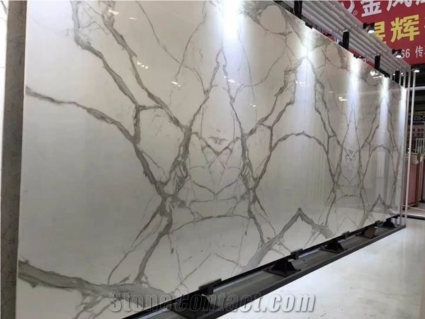 White Crystallized Glass Stone With Marble Textures