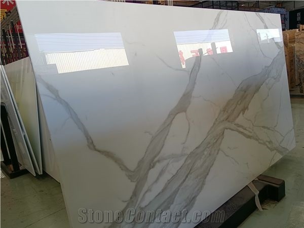 White Crystallized Stone Big Slab Tile Marble Look