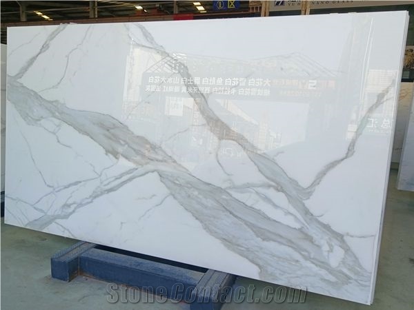 White Crystallized Stone Big Slab Tile Marble Look