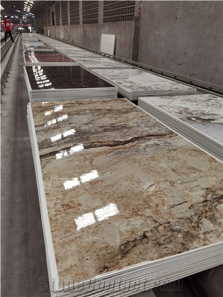 Marble Look Bookmatch Yellow Landscape Painting Marble Tiles
