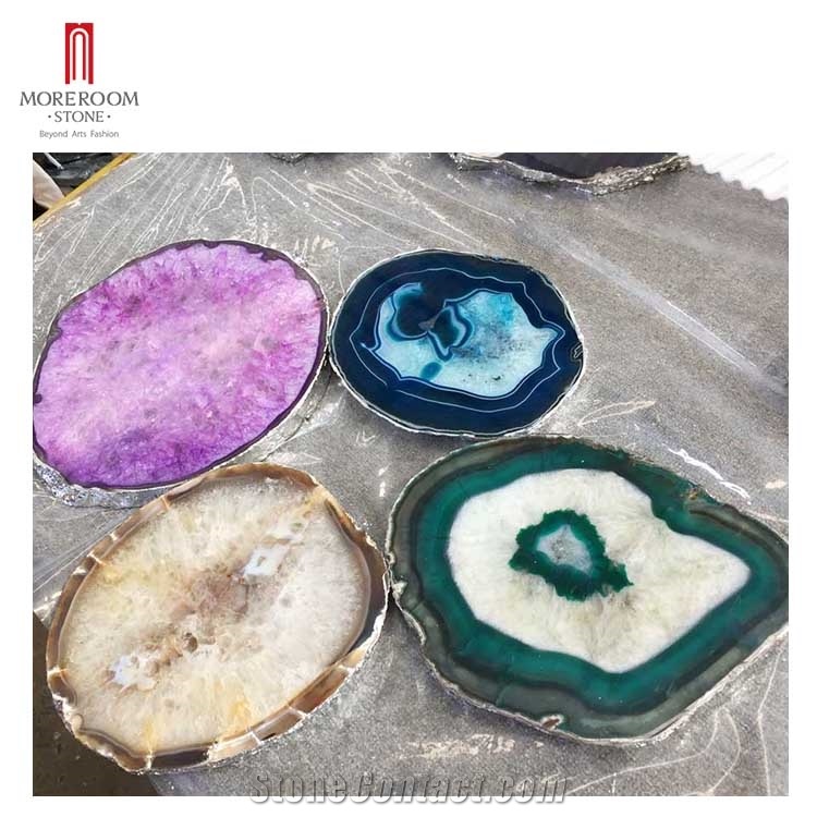 White Gemstone Onyx Marble Tray Coasters With Handles