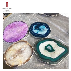 White Gemstone Onyx Marble Tray Coasters With Handles