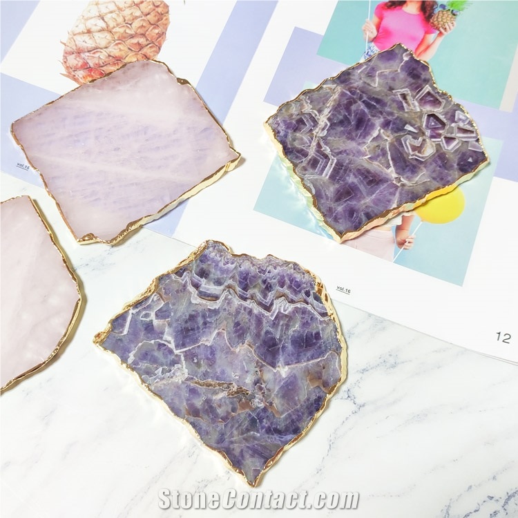 Delicate Purple Onyx Gemstones Crystals Square Coasters