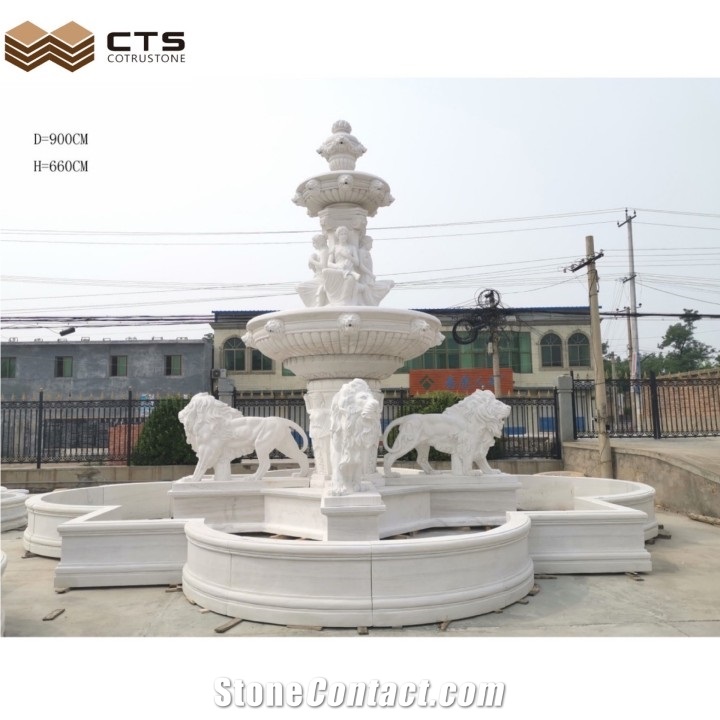 Garden Decor Marble Fountain With Statues And Horse
