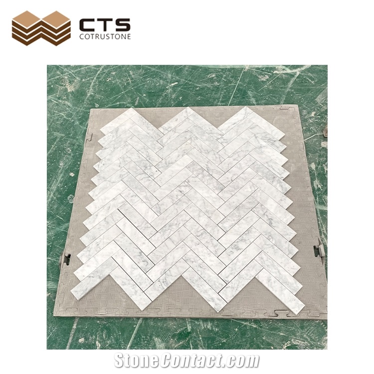 Herringbone Carrara White Marble Mosaic Bathroom Wall Tiles