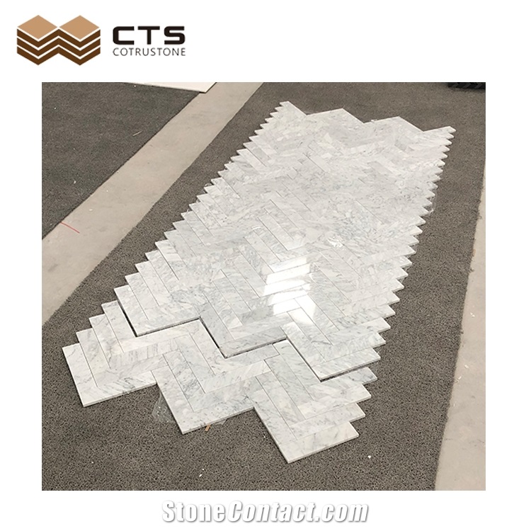 Herringbone Carrara White Marble Mosaic Bathroom Wall Tiles