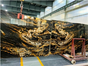 Book Matched Vein Black Fusion Granite Tiles
