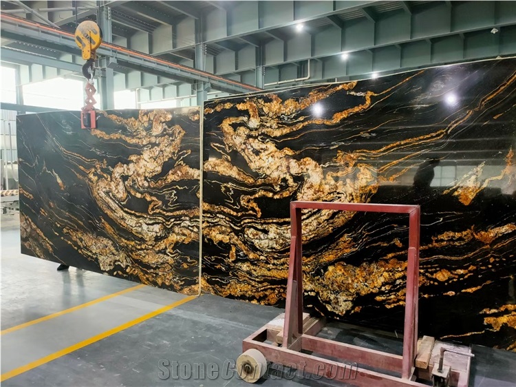 Large Size Book Matched Vein Cosmic Black Granite