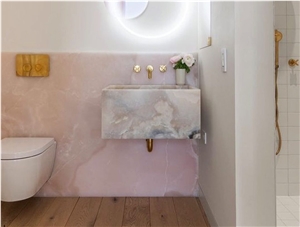 Pink Onyx Stone Wash Basin For Bathroom