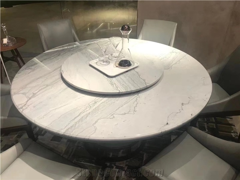 Interior Stone Dining Restaurant Table Round Blue Table Top