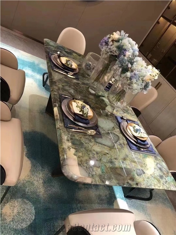 Interior Stone Dining Table Granite Emerald Hotel Furniture