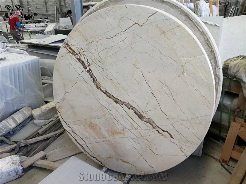 Round Stone Coffee Table Marble Marquina Brass Band Top