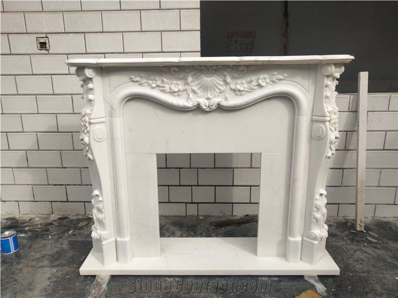 Sculptured Angels Stone Fireplace White Marble Indoor Mantel