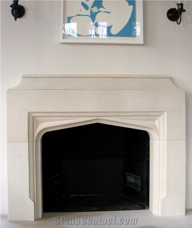 English And Gothic Style Limestone Fireplace Mantel