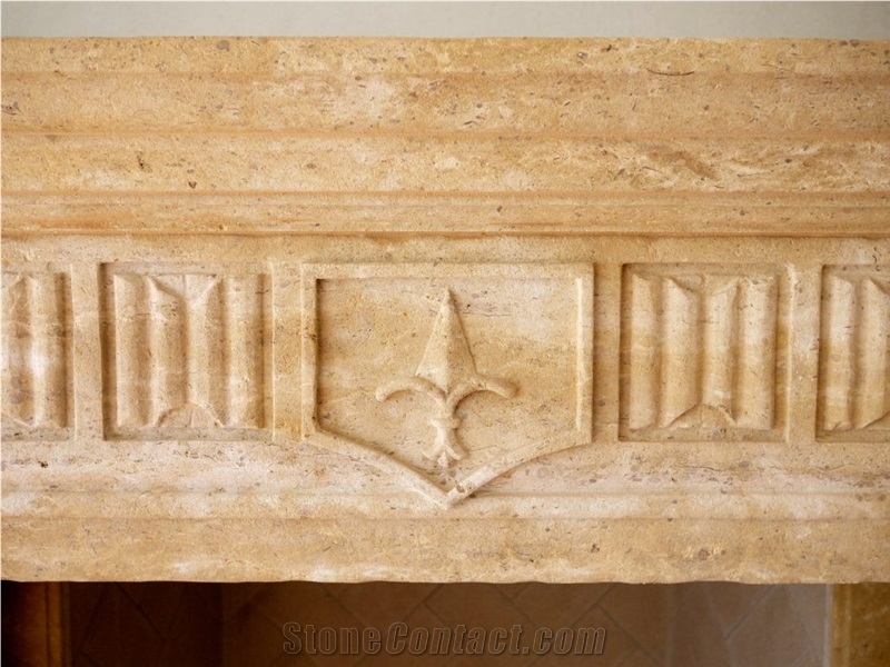 French Style Fireplace Mantel In Beige Limestone