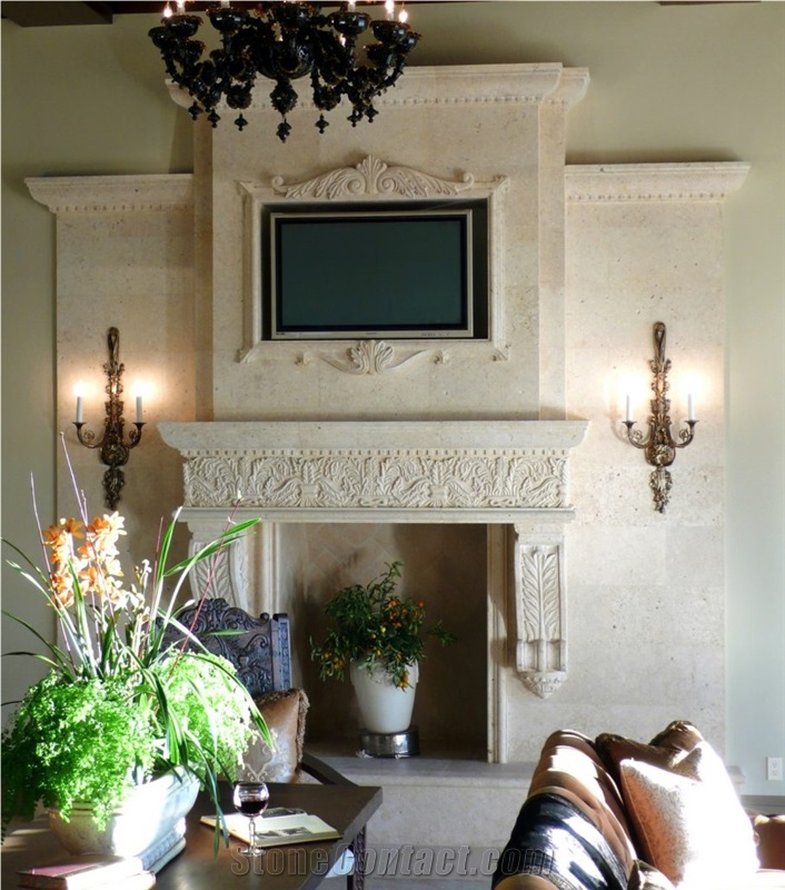 French Style Natural Stone Fireplace Mantel