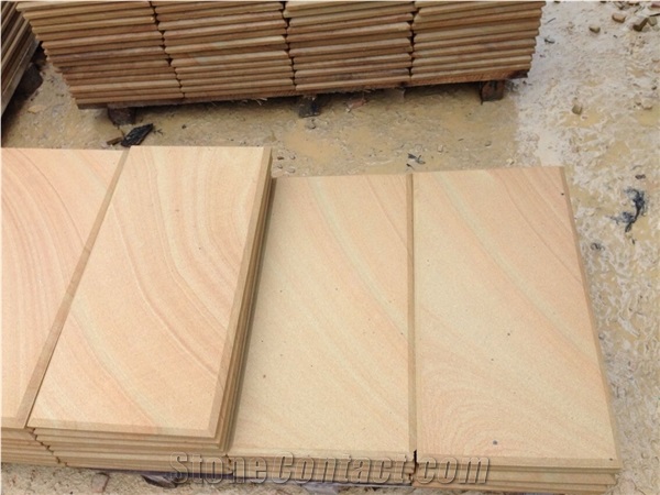 Yellow Wooden Sandstone Flooring Tile Wall Cladding