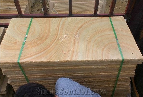 Yellow Wooden Sandstone Flooring Tile Wall Cladding
