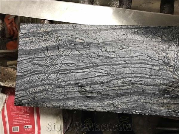 Zebra Black Black Wooden Brushed Marble Tile