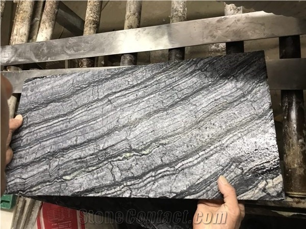 Zebra Black Black Wooden Brushed Marble Tile