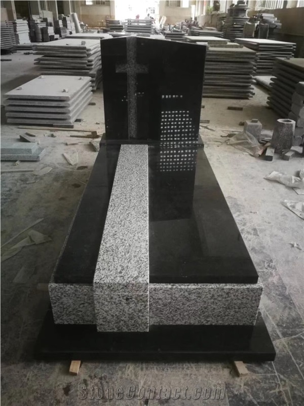 China G654 Original Dark Black Granite Cross Tombstone