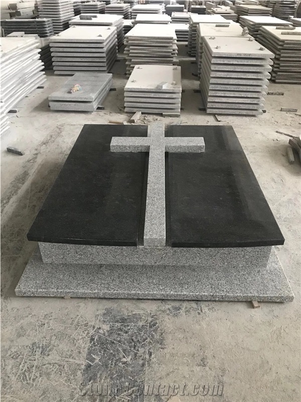 China G654 Original Dark Black Granite Cross Tombstone