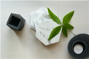 Hexagon White Marble Kitchen Decoration Coaster Tray